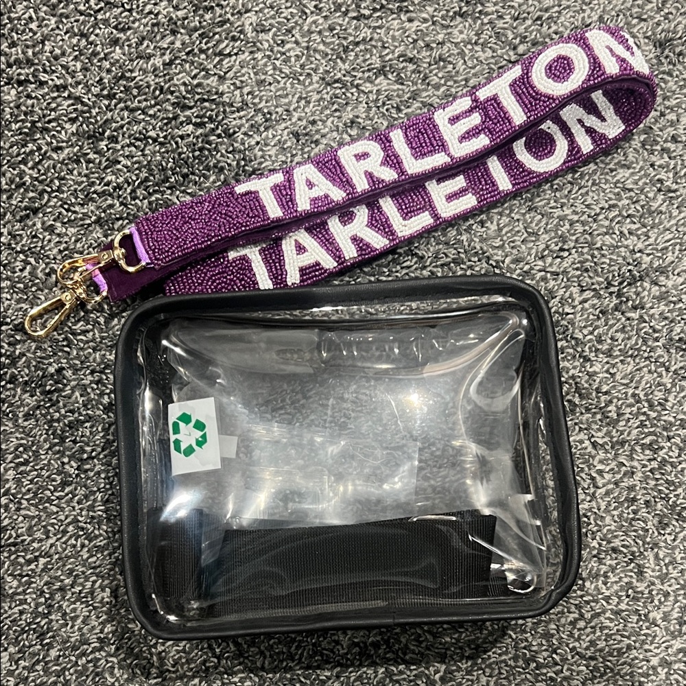 Clear Crossbody Bag with beaded Tarleton University Strap GAMEDAY PURPLE